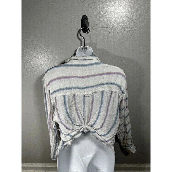 Vintage Havana Shirt Womens Medium Multi Stripes Collared Button Down Cropped - Picture 5 of 7